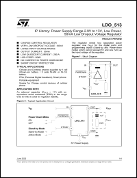 LDO_513 datasheet: IP LIBRARY: POWER SUPPLY RANGE 2.9V TO 13V, LOW POWER, 50MA LOW DROPOUT VOLTAGE REGULATORS. LDO_513