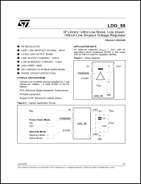 LDO_58 datasheet: IP LIBRARY: ULTRA LOW NOISE, LOW POWER, 100MA LOW DROPOUT VOLTAGE REGULATOR. LDO_58