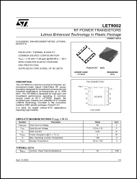 LET9002 datasheet: RF POWER TRANSISTORS LDMOS ENHANCED TECHNOLOGY IN PLASTIC PACKAGE LET9002