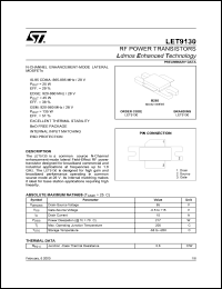 LET9130 datasheet: RF POWER TRANSISTORS LDMOS ENHANCED TECHNOLOGY LET9130