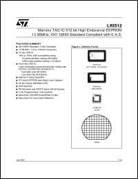 LRI512 datasheet: 13.56 MHZ, ISO 15693, CONTACTLESS MEMORY CHIP 512 BIT EEPROM WITH INVENTORY, 64BIT UID AND EAS LRI512