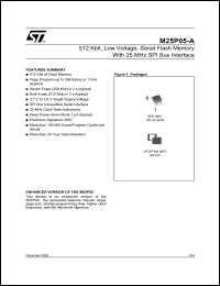 M25P05-A datasheet: 512 KBIT, LOW VOLTAGE, SERIAL FLASH MEMORY WITH 25 MHZ SPI BUS INTERFACE M25P05-A