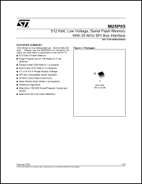 M25P05-V datasheet: NOT FOR NEW DESIGN - 512 KBIT, LOW VOLTAGE, SERIAL FLASH MEMORY WITH 20 MHZ SPI BUS INTERFACE M25P05-V