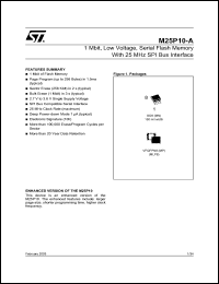 M25P10-A datasheet: 1 MBIT, LOW VOLTAGE, SERIAL FLASH MEMORY WITH 25 MHZ SPI BUS INTERFACE M25P10-A