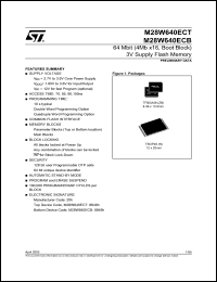 M28W640ECT datasheet: 64 MBIT (4MB X16, BOOT BLOCK)3V SUPPLY FLASH MEMORY M28W640ECT