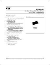 M29F032D datasheet: 32 MBIT (4MB X8, UNIFORM BLOCK) 5V SUPPLY FLASH MEMORY M29F032D