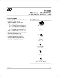 M34C02-W datasheet: 2 KBIT SERIAL I²C BUS EEPROM FOR DIMM SERIAL PRESENCE DETECT M34C02-W