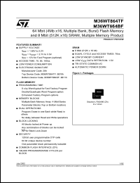 M36WT864TF datasheet: 64 MBIT (4MB X16, MULTIPLE BANK, BURST) FLASH MEMORY AND 8 MBIT (512K X16) SRAM, MULTIPLE MEMORY PRODUCT M36WT864TF