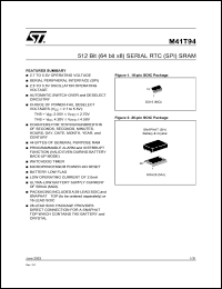 M41T94 datasheet: 512 BIT (64 BIT X 8) SERIAL RTC (SPI) SRAM M41T94