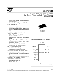 M50FW016 datasheet: 16 MBIT (2MB X8, UNIFORM BLOCK) 3V SUPPLY FIRMWARE HUB FLASH MEMORY M50FW016