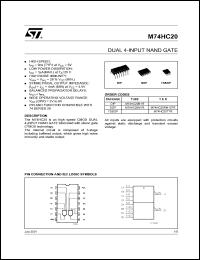 M74HC20B1R datasheet: DUAL 4-INPUT NAND GATE M74HC20B1R
