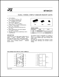 M74HC51RM13TR datasheet: DUAL 2 WIDE 2 INPUT AND/OR INVERT GATE M74HC51RM13TR