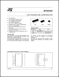 M74HC85TTR datasheet: 4-BIT MAGNITUDE COMPARATOR M74HC85TTR