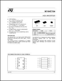 M74HCT04M1R datasheet: HEX INVERTER M74HCT04M1R