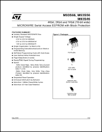 M93S56-R datasheet: 4KBIT, 2KBIT AND 1KBIT (X16) SERIAL MICROWIRE BUS EEPROM WITH BLOCK PROTECTION M93S56-R