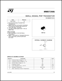 MMBT3906 datasheet: SMALL SIGNAL PNP TRANSISTOR MMBT3906