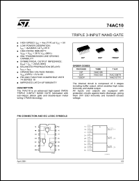 74AC10B datasheet: TRIPLE 3-INPUT NAND GATE 74AC10B