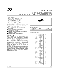 74AC16245TTR datasheet: 16-BIT BUS TRANSCEIVER WITH 3-STATE OUTPUTS 74AC16245TTR