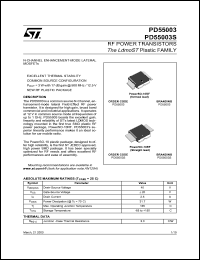 PD55003 datasheet: RF POWER TRANSISTORS THE LDMOST PLASTIC FAMILY PD55003