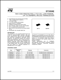 ST3384ECDR datasheet: 15KV ESD-PROTECTED, 3 TO 5.5V, LOW POWER, UP TO 250KBPS, RS-232 TRANSCEIVER ST3384ECDR