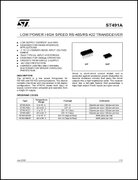 ST491ABD datasheet: LOW POWER HIGH SPEED RS-485/RS422 TRANSCEIVER ST491ABD