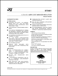 ST5481 datasheet: L.O.U.I.S. - LOW COST USB ISDN SOLUTION ST5481