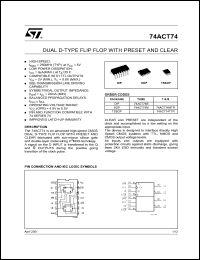 74ACT74MTR datasheet: DUAL D-TYPE FLIP FLOP WITH PRESET AND CLEAR 74ACT74MTR