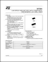 ST7261 datasheet: ST7 - LOW SPEED USB 8-BIT MCU WITH 3 ENDPOINTS, FLASH MEMORY, LVD, WDG, TIMER ST7261