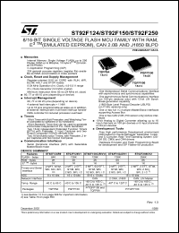 ST92F150JD datasheet: ST9 - 8/16-BIT SINGLE VOLTAGE FLASH MCU FAMILY WITH RAM, E3 TM (EMULATED EEPROM), CAN 2.0B AND J1850 BLPD ST92F150JD