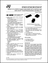 STA014 datasheet: MPEG 2.5 LAYER III AUDIO DECODER WITH ADPCM AND SRS WOW%AE POSTPROCESSING CAPABILITY STA014