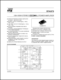 STA575 datasheet: 100+100W STEREO BASH POWER AMPLIFIER STA575