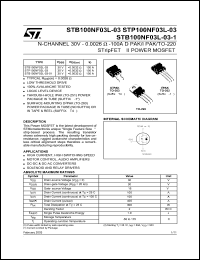 STB100NF03L-03 datasheet: N-CHANNEL 30V - 0.0026 OHM -100A D2PAK/I2PAK/TO-220 STRIPFET II POWER MOSFET STB100NF03L-03