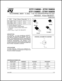 STB11NM80 datasheet: N-CHANNEL 800 V - 0.35 OHM - 11 A TO-220/D2PAK MDMESH POWER MOSFET STB11NM80
