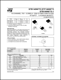 STB140NF75 datasheet: N-CHANNEL 75V - 0.0065OHM -120A D2PAK/I2PAK/TO-220 STRIPFET II POWER MOSFET STB140NF75