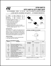 STB14NF10 datasheet: N-CHANNEL 100V 0.115 OHM 15A D2PAK/TO-220/TO-220FP LOW GATE CHARGE STRIPFET II POWER MOSFET STB14NF10