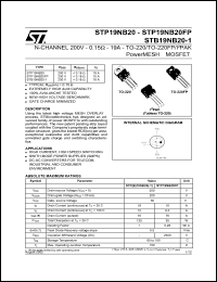 STB19NB20-1 datasheet: N-CHANNEL 200V 0.5 OHM 19A TO-220/TO-220FP/I2PAK POWERMESH MOSFET STB19NB20-1
