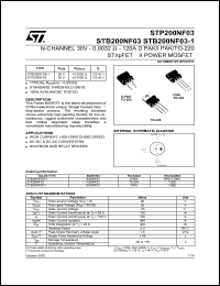 STB200NF03 datasheet: N-CHANNEL 30V - 0.0032 OHM - 120A D2PAK/I2PAK/TO-220 STRIPFET II POWER MOSFET STB200NF03
