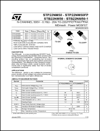STB22NM50 datasheet: N-CHANNEL 500 V - 0.16 OHM - 20 A TO-220/FP/D2PAK/I2PAK MDMESH POWER MOSFET STB22NM50