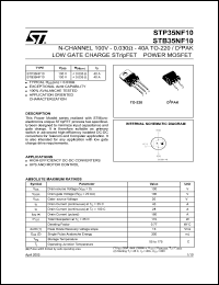 STB35NF10 datasheet: N-CHANNEL 100V 0.030 OHM 40A TO-220/D2PAK LOW GATE CHARGE STRIPFET POWER MOSFET STB35NF10