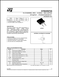 STB45NF06 datasheet: N-CHANNEL 60V 0.022OHM 38A D2PAK STRIPFET POWER MOSFET STB45NF06