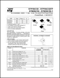 STB5NC50 datasheet: N-CHANNEL 500V - 1.3 OHM - 5.5A - TO-220/TO-220FP/D2PAK/I2PAK POWERMESH II MOSFET STB5NC50