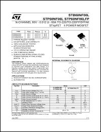 STB60NF06L datasheet: N-CHANNEL 60V - 0.014 OHM - 60A D2PAK/TO-220 STRIPFET II POWER MOSFET STB60NF06L