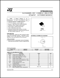 STB60NH02L datasheet: N-CHANNEL 24V - 0.0085 OHM - 60A D2PAK STRIPFET III POWER MOSFET STB60NH02L