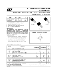 STB6NC60-1 datasheet: N-CHANNEL 600V 1.0 OHM - 6A - TO-220/TO220FP/I2PAK POWER MESH II MOSFET STB6NC60-1