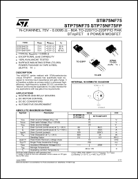 STB75NF75 datasheet: N-CHANNEL 75V - 0.0095 OHM - 80A TO-220/TO-220FP/D2PAK STRIPFET II POWER MOSFET STB75NF75