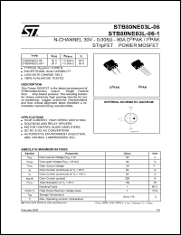 STB80NE03L-06-1 datasheet: N-CHANNEL 30V - 0.005 OHM - 80A D2PAK/I2PAK STRIPFET POWER MOSFET STB80NE03L-06-1