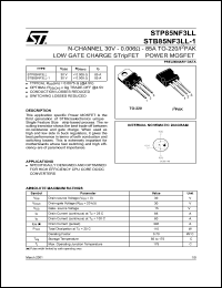 STB85NF3LL-1 datasheet: N-CHANNEL 30V 0.006 OHM 85A TO-220/I2PAK LOW GATE CHARGE STRIPFET MOSFET STB85NF3LL-1