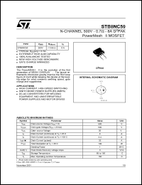 STB8NC50 datasheet: N-CHANNEL 500V 0.7 OHM 8A D2PAK POWERMESH II MOSFET STB8NC50