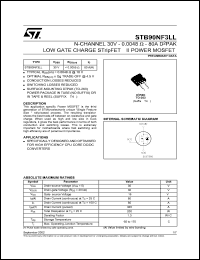 STB90NF3LL datasheet: N-CHANNEL 30V - 0.0048 OHM - 80A D2PAK LOW GATE CHARGE STRIPFET II POWER MOSFET STB90NF3LL