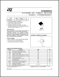STB95NF03 datasheet: N-CHANNEL 30V - 0.0065 OHM - 95A D2PAK/TO-220/I2PAK STRIPFET II POWER MOSFET STB95NF03